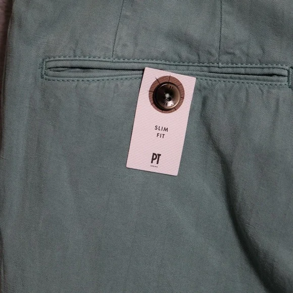 PT Torino Pants Mens 36x36 Green Slim Fit Cotton Linen Dress Casual Chinos